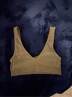 Ribbed V-Neck Bralette in Olive Brown
